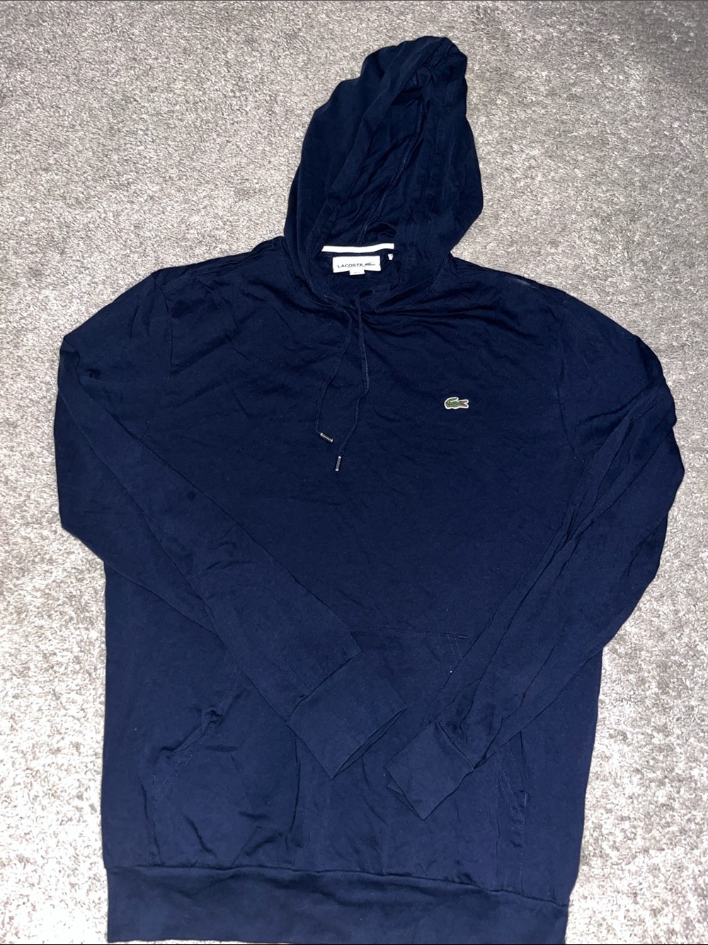Lacoste Navy Blue Pullover Hoodie with Croc Logo